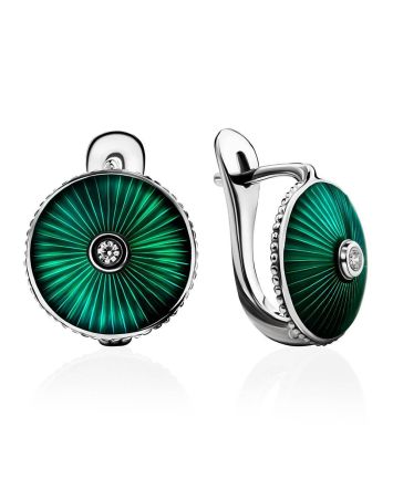 Green Enamel Silver Earrings With Crystals The Heritage, image 