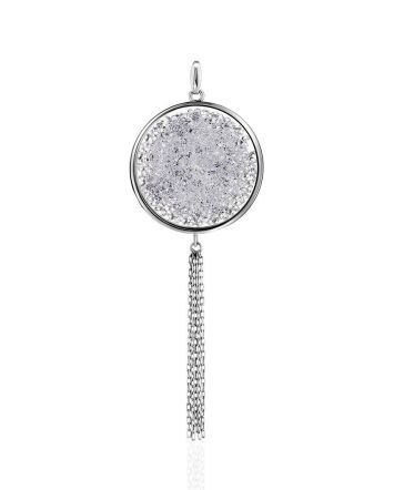 Round Silver Crystal Pendant With Chain Dangles The Ice, image 