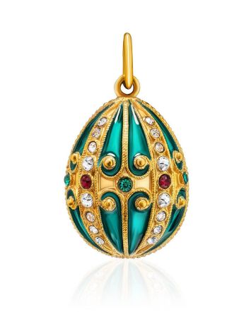 Bright Green Enamel Egg Shaped Pendant With Crystals The Romanov, image 