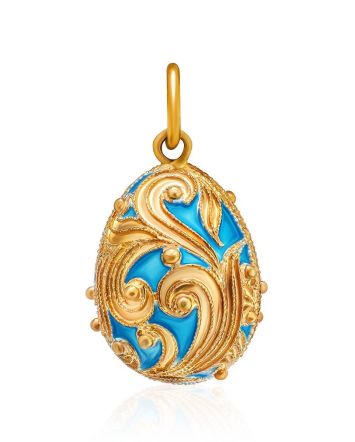 Ornate Gold Plated Silver Egg Shaped Pendant With Enamel The Romanov, image 