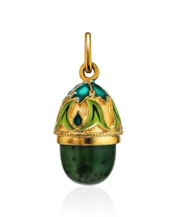 Gold Plated Egg Shaped Pendant With Jade And Green Enamel The Romanov, image 