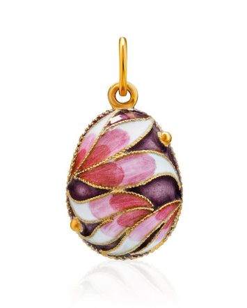 Floral Design Pinkish Enamel Egg Shaped Pendant The Romanov, image 