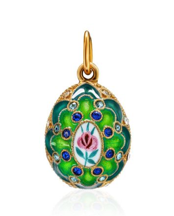 Green Enamel Egg Shaped Pendant With Crystals The Romanov, image 