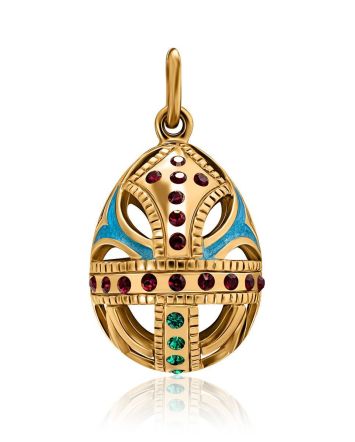 Gold Plated Egg Shaped Pendant With Crystals And Enamel The Romanov, image 