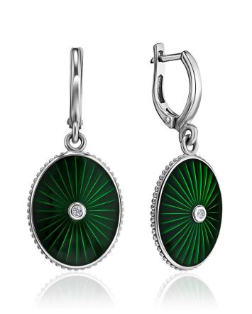Green Enamel Oval Dangles With Diamonds The Heritage, image 