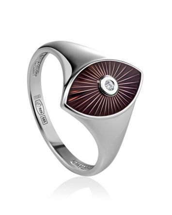 Silver Diamond Ring With Red Enamel The Heritage, Ring Size: 6.5 / 17, image 