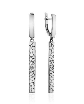 Textured Silver Dangles With Crystals, image 