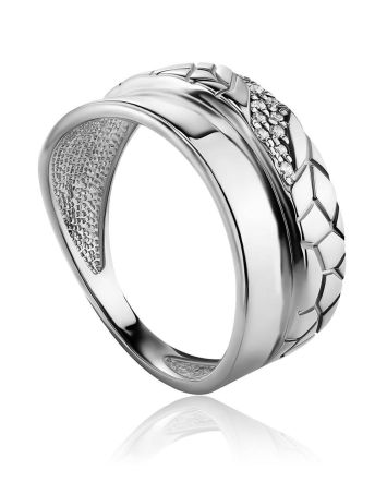 Textured Silver Band Ring With Crystals, Ring Size: 8 / 18, image 