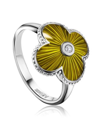 Luminous Enamel Four Petal Ring With Diamond The Heritage, Ring Size: 6.5 / 17, image 