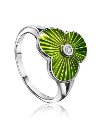 Green Enamel Diamond Ring The Heritage, Ring Size: 5.5 / 16, image 