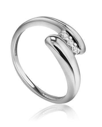 Silver Spiral Tension Ring With Crystals, Ring Size: 8 / 18, image 