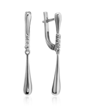 Sleek Silver Dangle Earrings With Crystals, image 