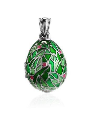 Green Enamel Locket Egg Pendant With Bird Dangle The Romanov, image 