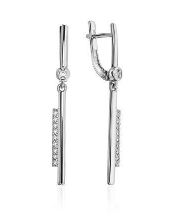 Stylish Silver Dangle Earrings With Crystals, image 