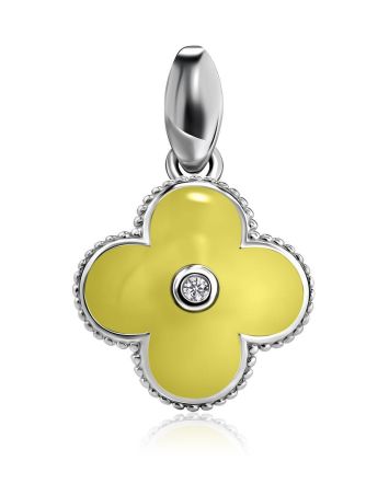 Silver Clover Shaped Pendant With Enamel With Diamond The Heritage, image 