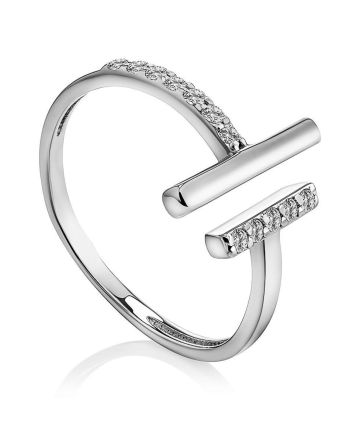 Amazing Silver Crystal T-Ring, Ring Size: 7 / 17.5, image 
