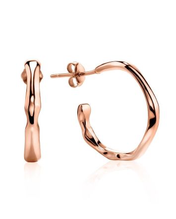 18ct Rose Gold on Sterling Silver Hammered Hoop Earrings The Liquid, image 