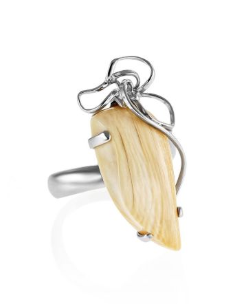 Bold Silver Cocktail Ring With Mammoth Tusk The Era, Ring Size: Adjustable, image 
