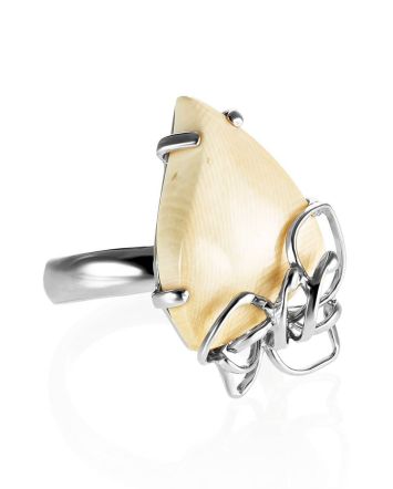 Handcrafted Silver Adjustable Ring With Mammoth Tusk The Era, Ring Size: Adjustable, image 