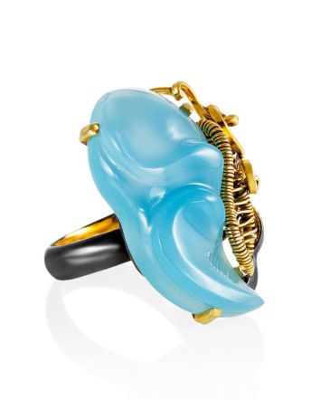 Mix Color Silver Cocktail Ring With Chalсedony The Serenade, Ring Size: Adjustable, image 