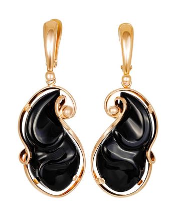 Gold Plated Silver Dangles With Onyx The Serenade, image 