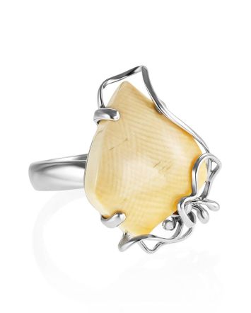 Unique Adjustable Silver Ring With Mammoth Tusk The Era, Ring Size: Adjustable, image 
