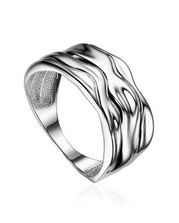 Wavy Textured Silver Band Ring, Ring Size: 8 / 18, image 