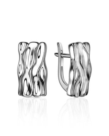 Wavy Textured Silver Earrings, image 