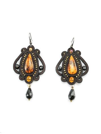 Ornate Textile Drop Earrings With Amber And Glass Beads The India, image 