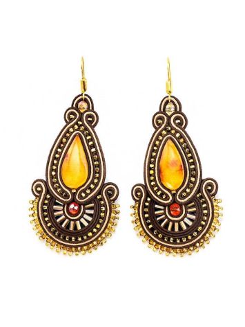 Ornate Braided Drop Earrings With Amber And Crystals The India, image 