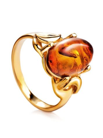Cognac Amber Ring In Gold-Plated Silver The Prussia, Ring Size: 5.5 / 16, image 
