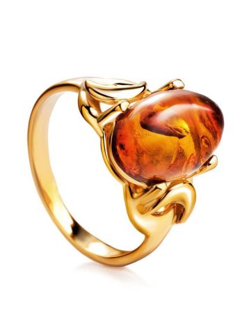Cognac Amber Ring In Gold-Plated Silver The Prussia, Ring Size: 11.5 / 21, image 