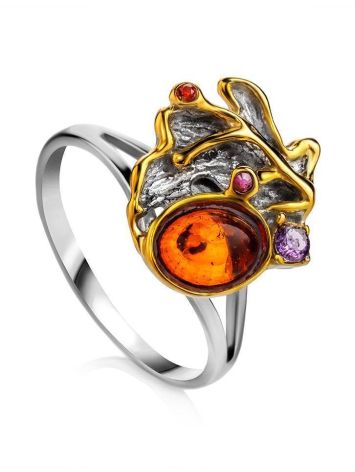 Bold Muticolor Gold-Plated Ring With Amber And Crystals The Beatrice, Ring Size: 11.5 / 21, image 