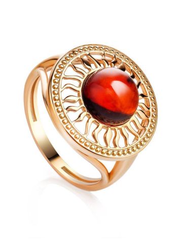Cocktail Amber Ring In Gold-Plated Silver The Helios, Ring Size: 6.5 / 17, image 