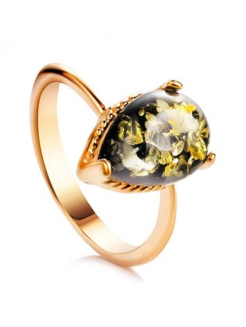 Green Amber Ring In Gold-Plated Silver The Twinkle, Ring Size: 11.5 / 21, image 