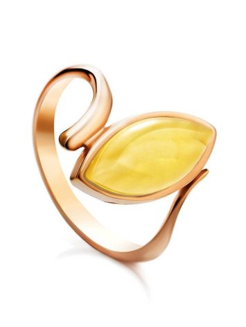 Classy Gold-Plated Ring With Honey Amber The Adagio, Ring Size: 5.5 / 16, image 