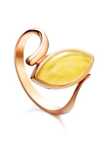 Classy Gold-Plated Ring With Honey Amber The Adagio, Ring Size: 11.5 / 21, image 
