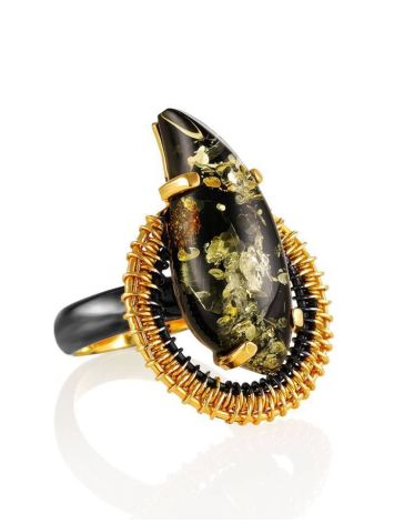 Adjustable Gold-Plated Ring With Green Amber The Triumph, Ring Size: Adjustable, image 