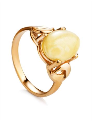 Butterscotch Amber Ring In Gold-Plated Silver The Prussia, Ring Size: 10 / 20, image 