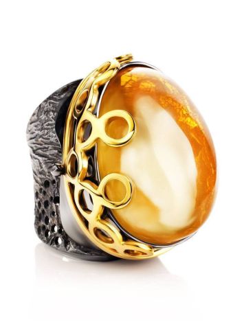Bold Gold-Plated Cocktail Ring With Honey Amber The Sirena, Ring Size: Adjustable, image 
