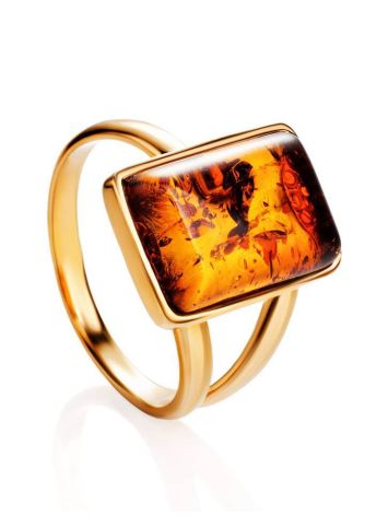 Gold-Plated Ring With Cognac Amber The Copenhagen, Ring Size: 11 / 20.5, image 