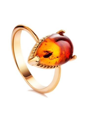 Cognac Amber Ring In Gold-Plated Silver The Twinkle, Ring Size: 5.5 / 16, image 