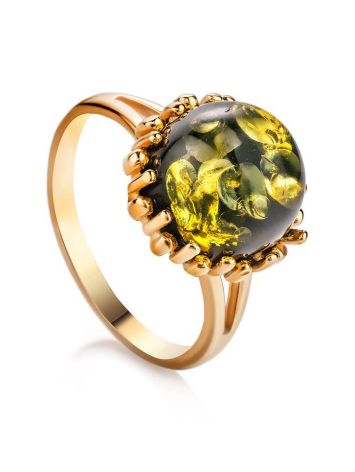 Gold-Plated Ring With Green Amber The Brunia, Ring Size: 5.5 / 16, image 