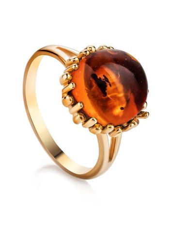 Cognac Amber Ring In Gold-Plated Silver The Brunia, Ring Size: 13 / 22, image 