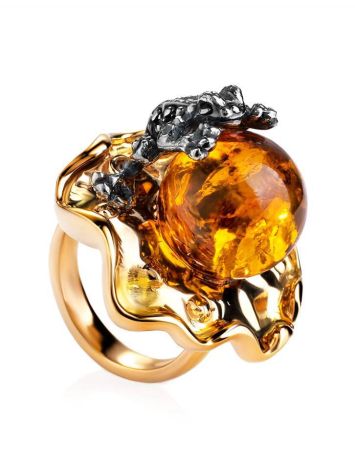 Adorable Gold-Plated Ring With Cognac Amber The Vasilisa​, Ring Size: 7 / 17.5, image 