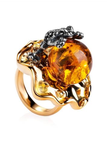 Adorable Gold-Plated Ring With Cognac Amber The Vasilisa​, Ring Size: 11 / 20.5, image 