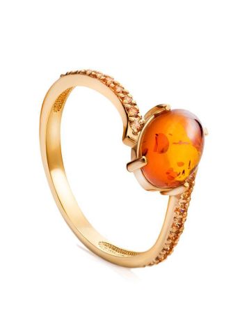 Amber Ring In Gold-Plated Silver With Crystals The Raphael, Ring Size: 5 / 15.5, image 