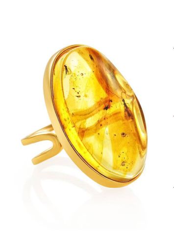 Adjustable Amber Ring In Gold-Plated Silver With Inclusions The Clio, Ring Size: Adjustable, image 