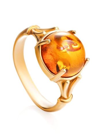 Classy Cognac Amber Ring In Gold-Plated Silver The Shanghai, Ring Size: 6.5 / 17, image 