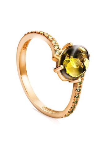 Amber Ring In Gold-Plated Silver With Crystals The Raphael, Ring Size: 11.5 / 21, image 